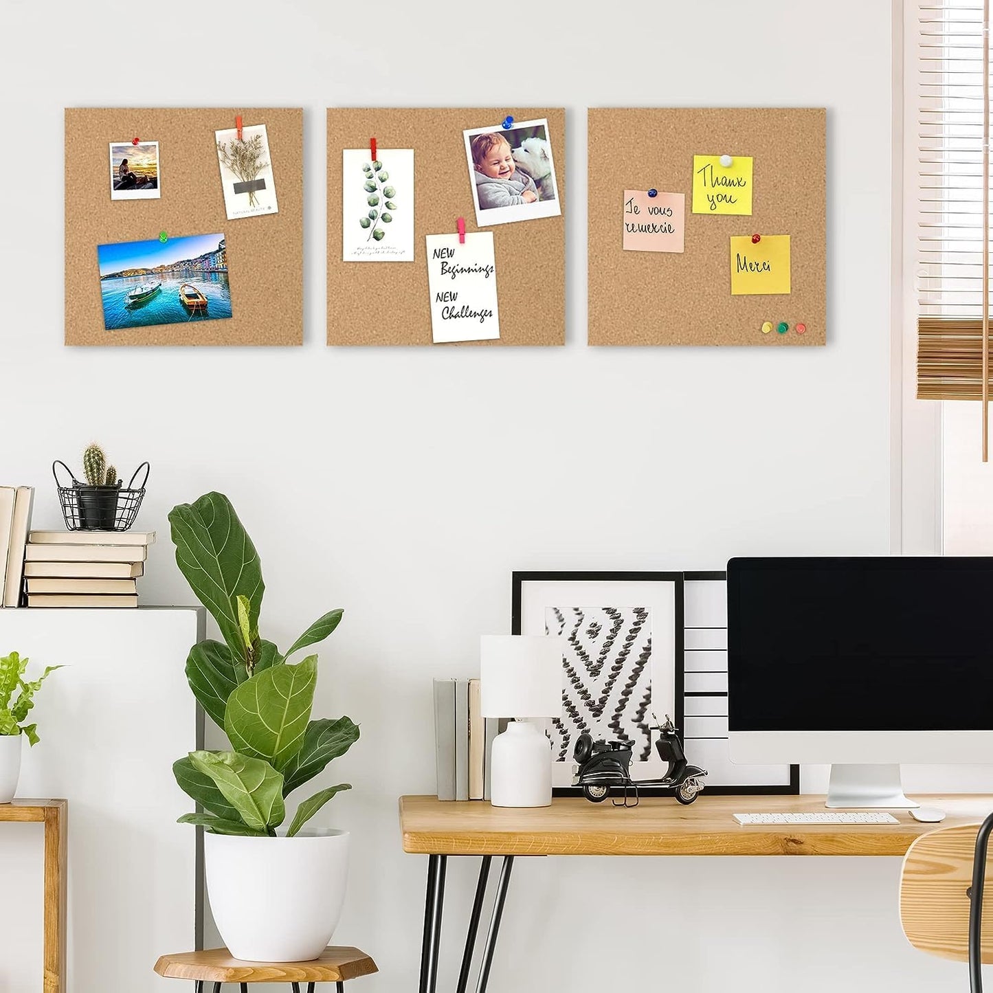 AKTOP Cork Board Bulletin Board 12x12, 1/2" Thick Cork Board Tiles 9 Pack, Small Square Pin Board for Wall, Self Adhesive Corkboards with 120 Push Pin Wood Clips for School, Home & Office