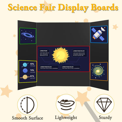 3PCS Small Trifold Poster Board, 21 x 14 Inches Black Corrugated Cardboards Mini Tri Fold Poster Boards for School Projects, Science Fair, Business Presentations, Exhibitions, Event Display