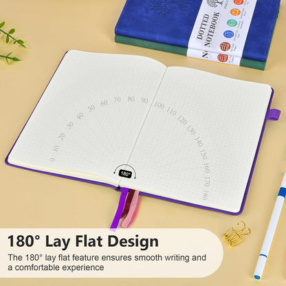 Dotted Journal Notebook for Men & Women, 160 Pages Dot Grid notebook for Note Taking, Bullet Journaling Notebook for Work, School, Travel, Writing, A5 Hardcover 5.9" x 8.5"(Purple)