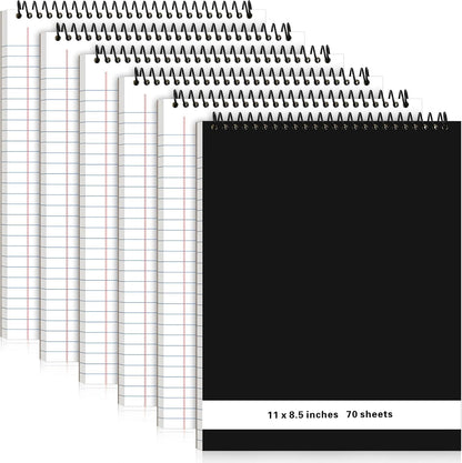 6 Pcs Legal Pad Top Spiral Bound Notebook 70 Sheets Wirebound Notepad Double Sided Ruled Memo Steno Pad with Stiff Back Cover for Business(8.5 x 11 Inches,No Holes,White)