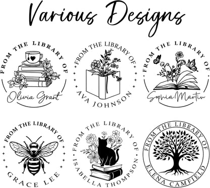 Personalized Book Stamp - Custom Library Stamper - Custom Stamps Self Inking - Perfect Gifts for Book Lovers, Friends, Teachers, Bibliophiles - 4 Sizes - 5 Ink Color Options (Library)