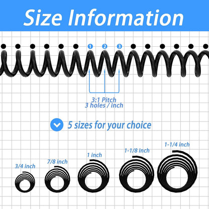 Rayson 19mm Plastic Spiral Coil Binding 3:1 Pitch, 3/4 inch, 160 Sheets Capacity Black Coil Binding Spines - Versatile for Office and Educational Tasks, Pack of 50