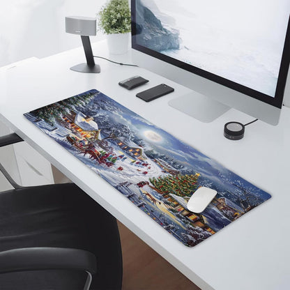 Christmas Gaming Mouse Pad XL Xmas Tree Deer Snowflake Extended Winter Holiday Large Mat Mousepad Desk Pad Non-Slip Rubber Base Stitched Edge Long Keyboard Pad for Computer,31.5×11.8 Inch