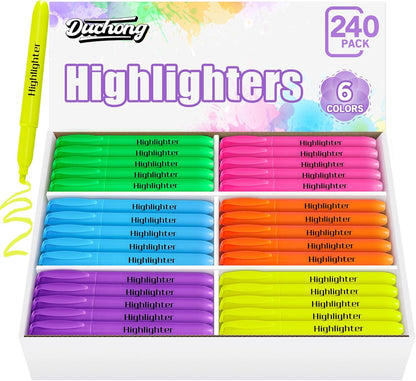 Duchong 240 Highlighters Bulk, Highlighters Assorted Colors for Adult Kids, Chisel Tip Dry-Quickly No Bleed Highlighter, Office Classroom Must Have, School Supplies for Teachers