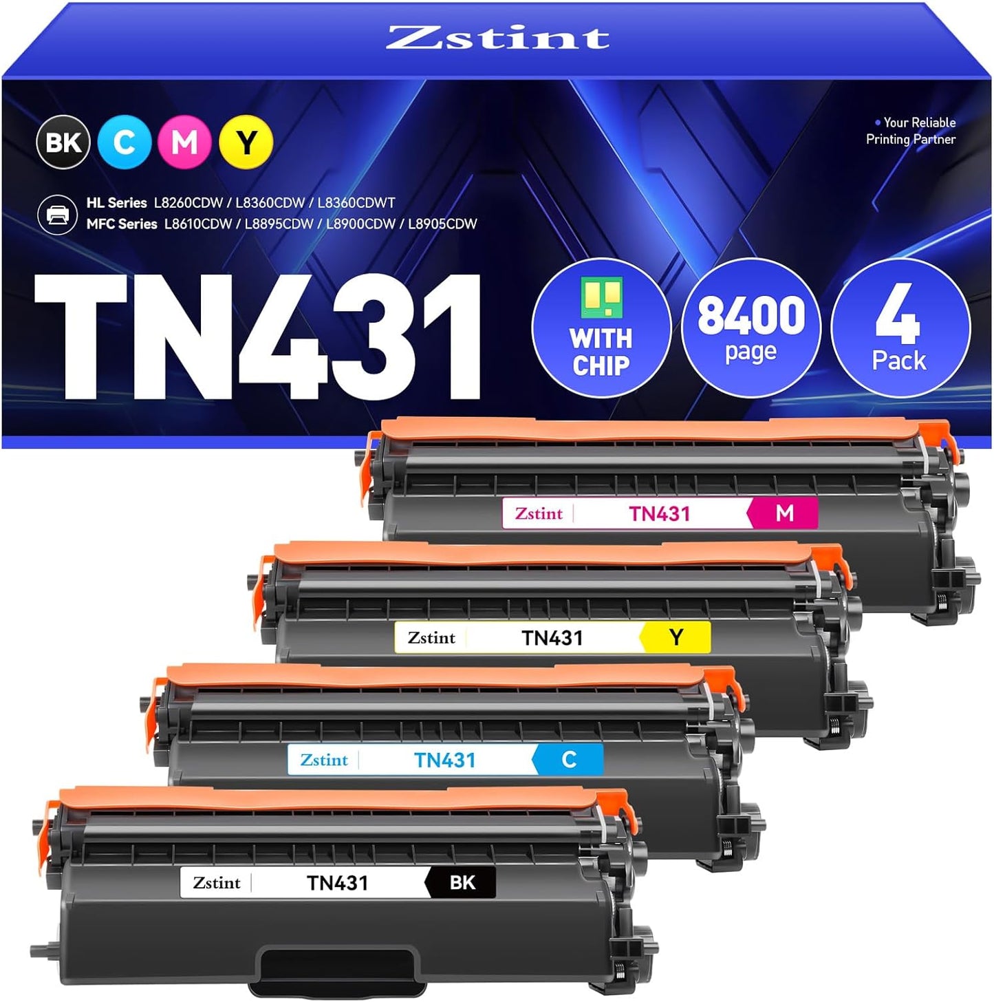 TN431 Toner Cartridge 4-Pack Compatible Replacement for Brother TN-431 TN433 TN436 MFC-L8900CDW MFC-L8690CDW HL-L8360CDW HL-L8260CDW MFC-L8610CDW MFC-L8905CDW MFC-L9570CDW HL-L8360CDWT Printer Set Ink