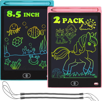 2 Pack LCD Writing Tablet for Kids 8.5 Inch Colorful Toddler Drawing Board Kids Travel Games Activity Learning Doodle Board Toys Gift for Age 3 4 5 6 7 8 Year Old Girls Boys (Blue+Pink)