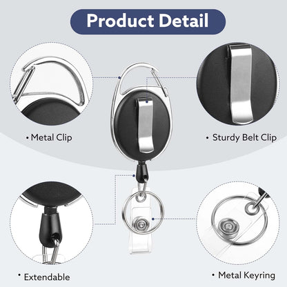 20 Pack Badge Reels Retractable ID Badge Holder with Carabiner Heavy Duty Badge Reel Clip and Key Chain for Work Office