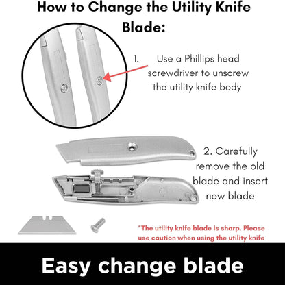 INTERNET'S BEST Premium Utility Knife Set | Retractable Box Cutter with Metal Handle | Heavy-Duty Cutting for Cardboard, Carpet, Plastic | Retractable Blade | Includes 2 Razor Knives & Extra Blades