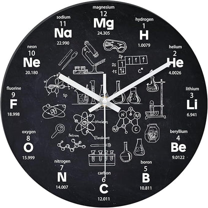 XNM Chemical Large Wall Clocks Battery Operated 16 Inch Black Round Clock for Classroom Glass Analog Wall Clock Silent