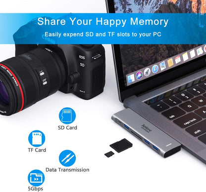 USB C Adapter for MacBook Pro/Air M1 M2 M3 2021 2020 2019 13" 15" 16", 6 in 1 USB-C Hub MacBook Pro Accessories with 3 USB 3.0 Ports,USB C to SD/TF Card Reader and 100W Thunderbolt 3 PD Port