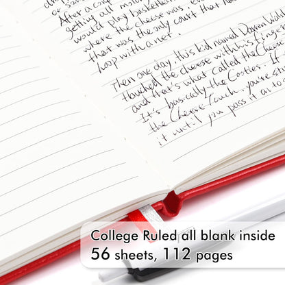 feela 6 Pack Pocket Mini Notebooks Bulk, Small Cute Memo Notepads Hardcover College Ruled Lined Journals with Pen Holder for School Business Work, with 6 Black Pens, 3.5”x 5.5”, A6, Red