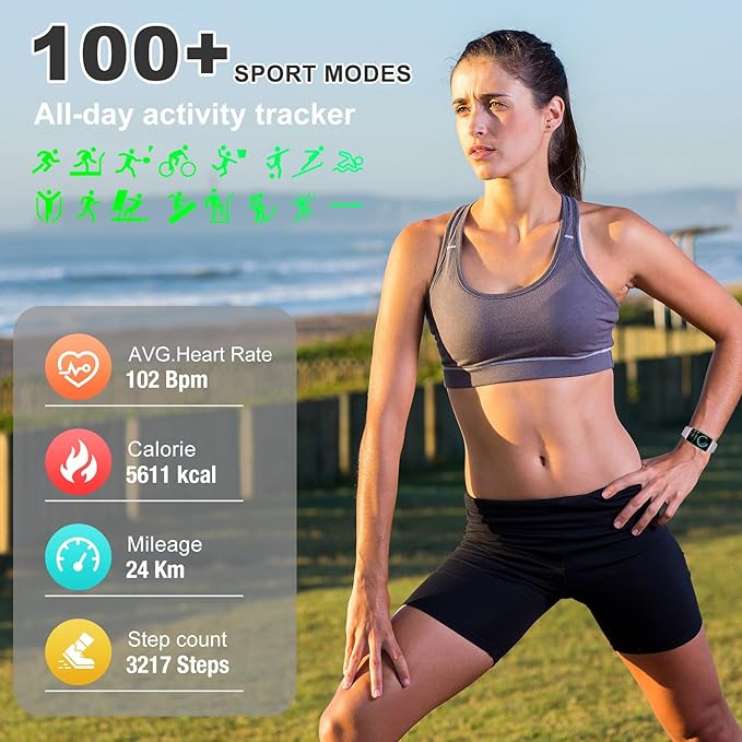Fitness Tracker with Heart Rate/Blood Oxygen/Sleep Monitor, Smart Watches for Women Men, 100+ Sports Modes, Activity Step Trackers Smart Watch for Android iOS Phones