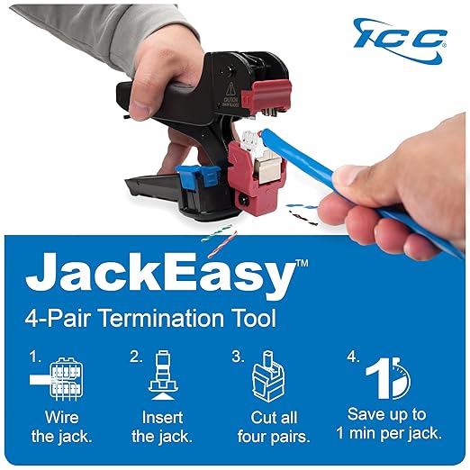 ICC Shielded FTP CAT6A Keystone Jack with Slim Profile 180 Degree Punch Down, 10Gbps RJ45 UL Listed PoE++ TAA Compliant for Wall Plate or Patch Panel, Works with JackEasy Termination Tool