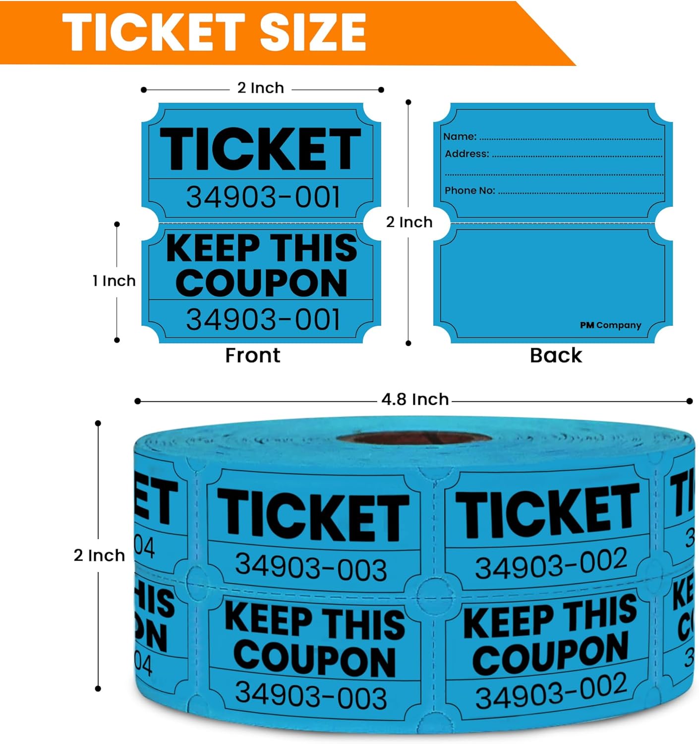 Pm Company 1000 Raffle Tickets Double Roll, 50/50 Blue Raffle Tickets for Events, Carnivals, Fundraisers, Classroom Rewards, and Prizes - Premium Quality