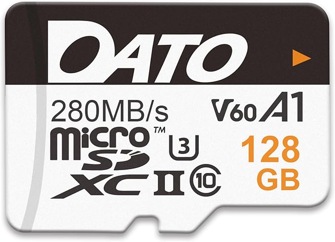DATO 128GB Lightning microSD Card, UHS-II, A1, C10, U3, V60, Full HD, 4K, Up to 280/180 MB/s microSDXC Memory Card with Adapter, for Phones, Cameras, Portable Gaming Devices