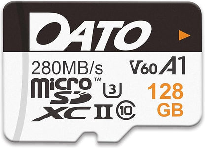 DATO 128GB Lightning microSD Card, UHS-II, A1, C10, U3, V60, Full HD, 4K, Up to 280/180 MB/s microSDXC Memory Card with Adapter, for Phones, Cameras, Portable Gaming Devices