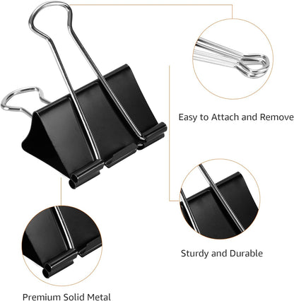 Amazon Basics Binder Paper Clips, Medium Clip (Small Box), 24 Count, 2 Pack of 12, Black