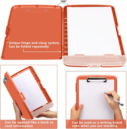 Clipboard with Storage, A4 Binder Nursing Clipboards with Pen Holder, Heavy Duty Storage Clipboards with Low Profile Clip, Clipboard Folder Side-Opening, Smooth Writing Clip Board (Red Brown)