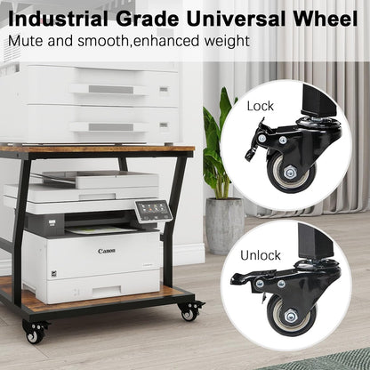 Natwind 2-Tier Large Printer Stand,23.6"x23.6"x29.5" Heavy-Duty Printer Table Cart with Paper Storage Shelf & Wheels,Ideal for Home Office Laser Printers, Copiers (Retro)