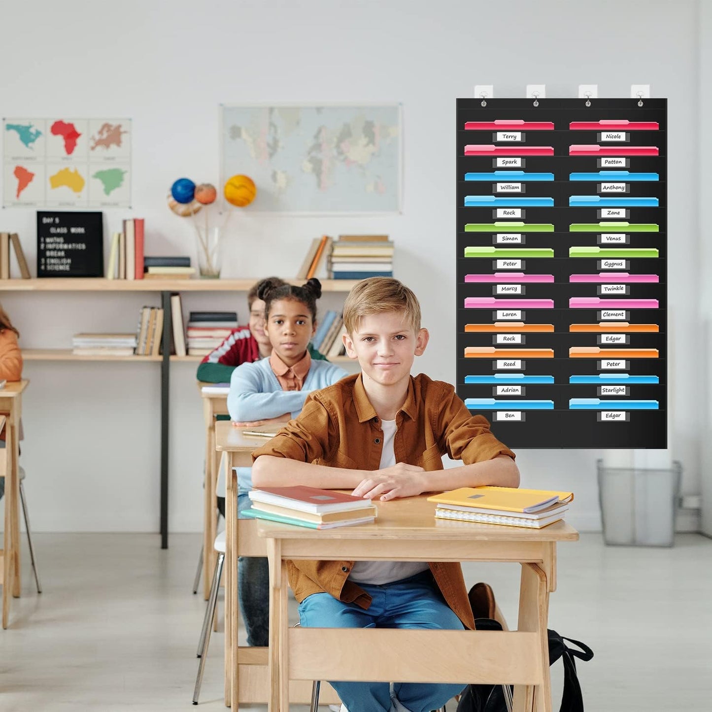 REGELETO 24 Pocket Storage Chart with Nametag Pockets, Hanging Wall File Organizer for Classroom and Office, Black