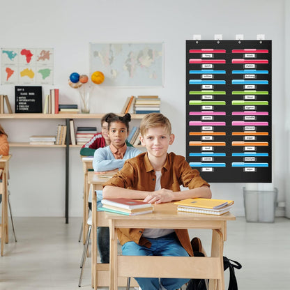 REGELETO 24 Pocket Storage Chart with Nametag Pockets, Hanging Wall File Organizer for Classroom and Office, Black