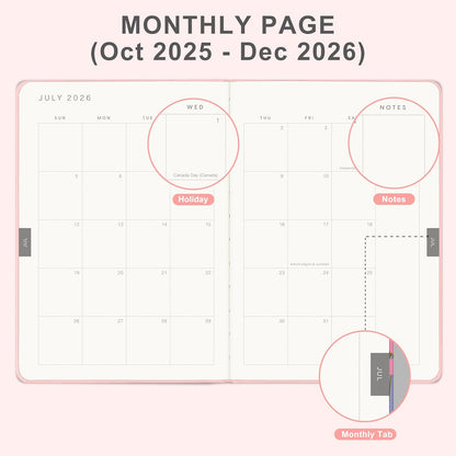 And Per Se 2026 Planner with Pattern-Daily, Weekly & 15-Monthly Leather Hardcover Planner, 5.7" x 8", Daily Schedule, Monthly Tabs, 100 GSM Thick Paper, Back Pocket(Bowknot Pattern)