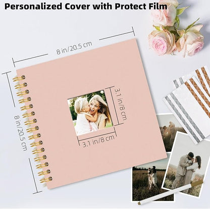 Vienrose 8 x 8 Inch Scrapbook Photo Album, Linen Hardcover Photo Book with 40 White Pages, DIY Memory Book Kit with Accessories for Wedding, Baby Shower, Travel, Christmas (Pink, 20 Sheets)