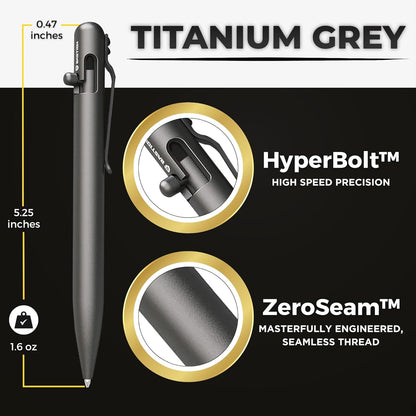 BASTION® Luxury Bolt Action Pen, Durable Professional Ballpoint Pen with Fine Tip, EDC Pen Ink Refillable Pen - Titanium Gray