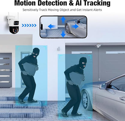 Fuers 6MP Wireless Security Camera, Surveillance Cameras Dual Lens Linkage,360°View,Human Detection,Auto Tracking,Light Alarm,Night Vision,Two-Way Audio,Outdoor Indoor IP66 WiFi Camera