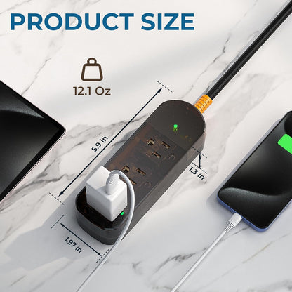 Power Strip Weatherproof, Transparent Surge Protector with 3 Wide Outlets, 1625W/13A,5FT Flat Plug Multi-Plug Outdoor Extension Cord for Indoor Outdoor, UL FCC Listed