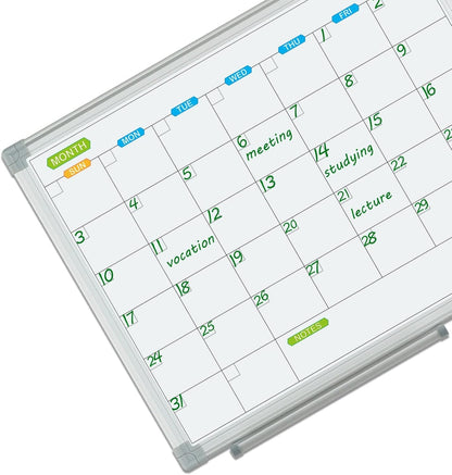 JILoffice Monthly Dry Erase Calendar Whiteboard 15 x 12 Inch, Double Sided Hanging Dry Erase Board/Calendar Board, Silver Aluminum Frame Portable Board for Office Home and School