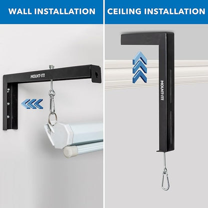 Mount-It! Projector Screen Wall Mount L-Brackets - Extra Large Wall and Ceiling Hanging Bracket for Home Projector and Movie Screens, 12 inch Mounting Hooks, 1 Pair, Black, 66 Lb Each Capacity