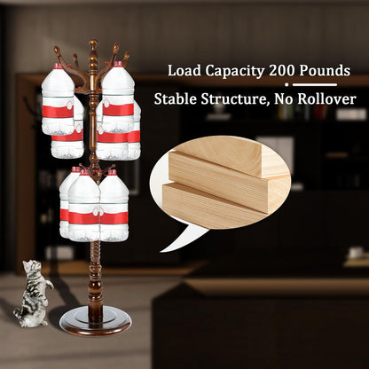 Coat Racks FreeStanding with 11 Hooks, Natural Wood Coat Rack with Solid Round Base, Adjustable Height Coat Racks, Easy Assembly for Hallway, Bedroom and Office (Walnut-Solid Round Base)