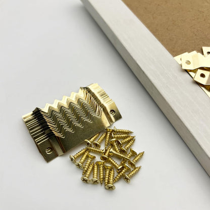 50 Pack Large Sawtooth Picture Hangers Steel Picture Hangers Picture Frames Hangers with Screws Picture Hang Solutions, for Hanging Clock Paintings Artwork Picture Frame Hook Photos (Gold)