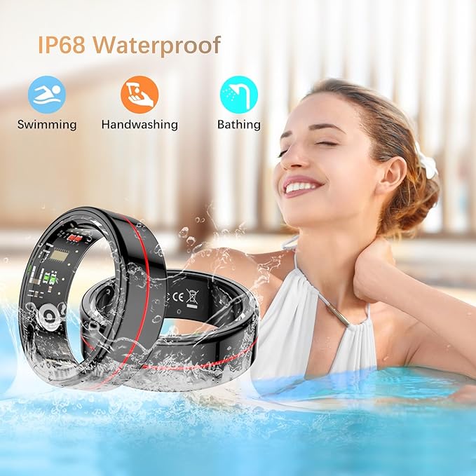 Fit Ring, Smart Health Rings for Women Men with Heart Rate,Blood Oxygen,HRV,Stress Level, Sleep Monitor, Step Tracker, No Subscription Fee, IP68 Waterproof Smart Ring for iphone &Android (Black, 13#)