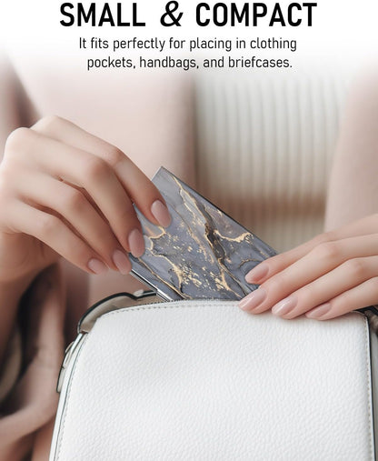 Business Card Metal Slim Organizer, Professional Stainless Steel Square Pocket Wallet for Office Workers, Compact and Portable for Pockets (Grey Gold Marble)
