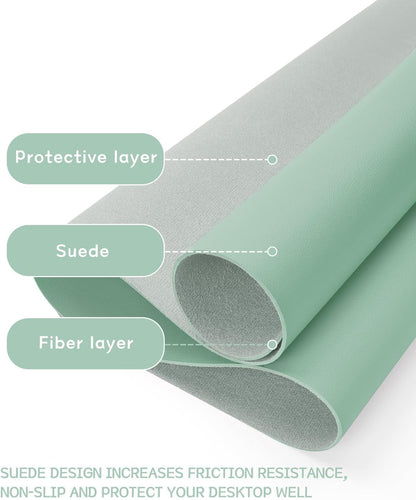 YSAGi Non-Slip Leather Desk Pad, Waterproof Laptop Computer Desk Keyboard Mat, Table Protector Blotter Mat, Large Mouse Pad for Office/Work/Home/Decor(Pale Green, 23.6" x 13.7")