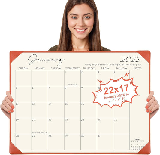Gannyfer Desk Calendar 2025-2026 with Desktop Mat, Simplified Large 22" x 17" Desktop Pad Calendar, 18 Month Table Calendar from Jan 2025 to Jun 2026, Office Supplies Perfect for Home School and Office - Orange