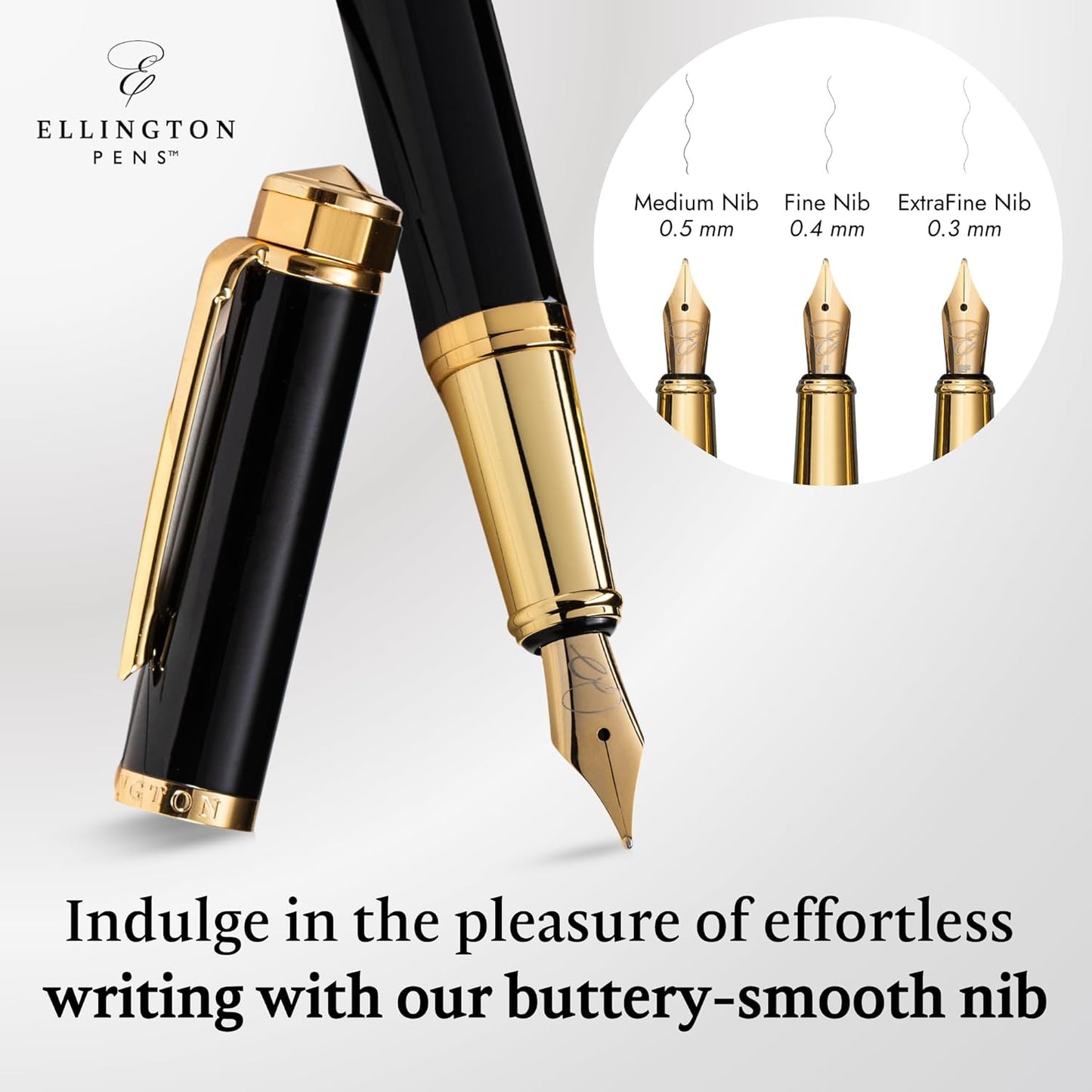 Luxury Fountain Pen Set- Fountain Pens for Writing - Smooth Medium Nib - Includes Refillable Ink Converter, 3 Ink Cartridges [Black & Blue], Gift Box - Elegant Calligraphy