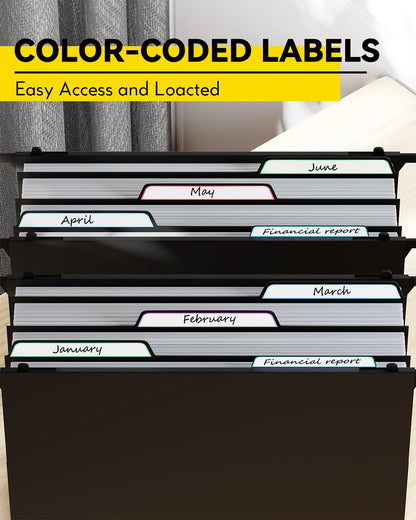Ansook Plastic High Capacity Hanging File Folders,Heavy Duty 4”Expansion Accordian Pocket,Staggered Tabs with Movable Dividers, Extra Wide,Letter Size,Hanging Organizer for Filing Cabinet,6 Pack,Black