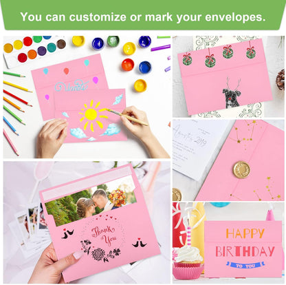 50 Pack 5x7 Envelopes - A7, Printable Invitation Envelopes - Self Seal for Weddings, Invitations, Photos, Greeting Cards, Mailing (Pink)