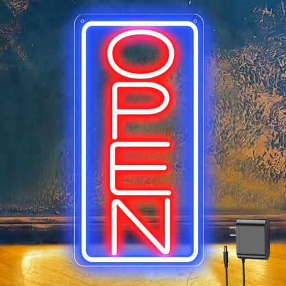 22" X 11" Led Neon Open Signs for Business, Large Open Signs, Plug In Electric Light Up with ON/OFF Switch, Ultra Bright Open Sign for Bar Salon Coffee Stores Club Hotel (Vertical)