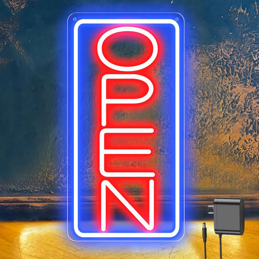 22" X 11" Led Neon Open Signs for Business, Large Open Signs, Plug In Electric Light Up with ON/OFF Switch, Ultra Bright Open Sign for Bar Salon Coffee Stores Club Hotel (Vertical)