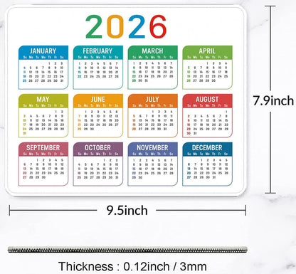 2026 Calendar Mouse pad, Gaming Stitched Edge Computer Accessory Mouse Pad, Rectangular Anti Slip Chloroprene Rubber Mouse Pad for Office and Home Use (White Calendar Mouse Pad)