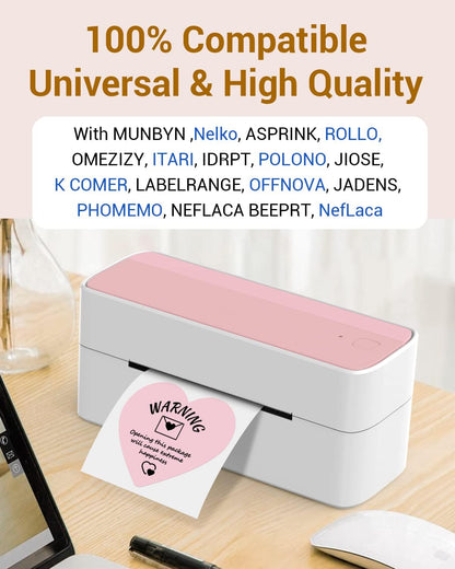 Phomemo 3" Pink Thermal Labels for Shipping Label Printer - Cute Label for Small Business Supplies - 500 Pink Labels/Roll, Cute Heart Stickers Roll for Custom Stickers Personalized & Business