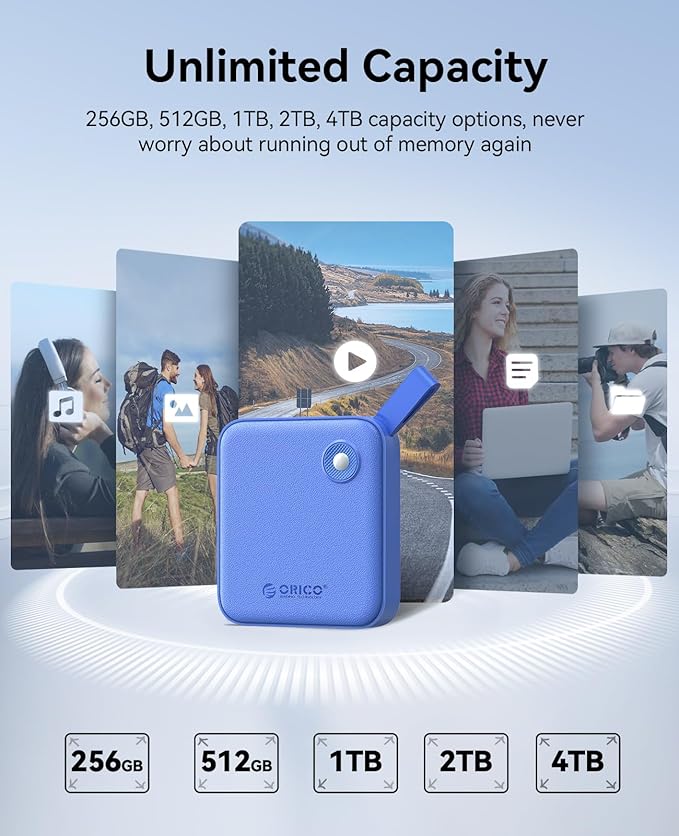 ORICO Portable SSD 4 TB with 2 in 1 USB C Cable, External Solid State Drives, Up to 460MB/s, Status Indicator, Reliable Storage for USB-C Smartphone, PC - B5PLUS(Blue)