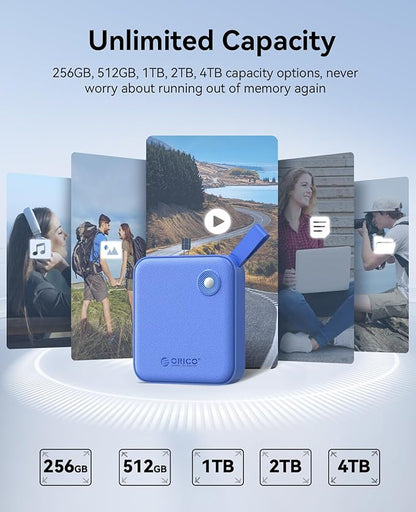 ORICO Portable SSD 4 TB with 2 in 1 USB C Cable, External Solid State Drives, Up to 460MB/s, Status Indicator, Reliable Storage for USB-C Smartphone, PC - B5PLUS(Blue)