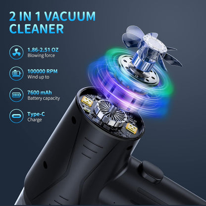 Electric Air Duster & Vacuum Cleaner 2-in-1, 110000RPM Keyboard Cleaner for PC, No Canned Air - Compressed Air Duster, Blower, Turbo Fan, Battery Powered, Refillable, PC Cleaning Kit
