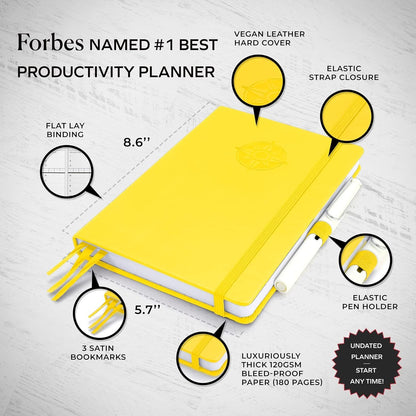 Smart Planner Pro – Undated Daily Planner – Small A5 – Achieve Goals & Increase Productivity – Weekly, Monthly, Work Sections, Organizer Diary with Back Pocket, 3 Satin Bookmarks & Pen Holder