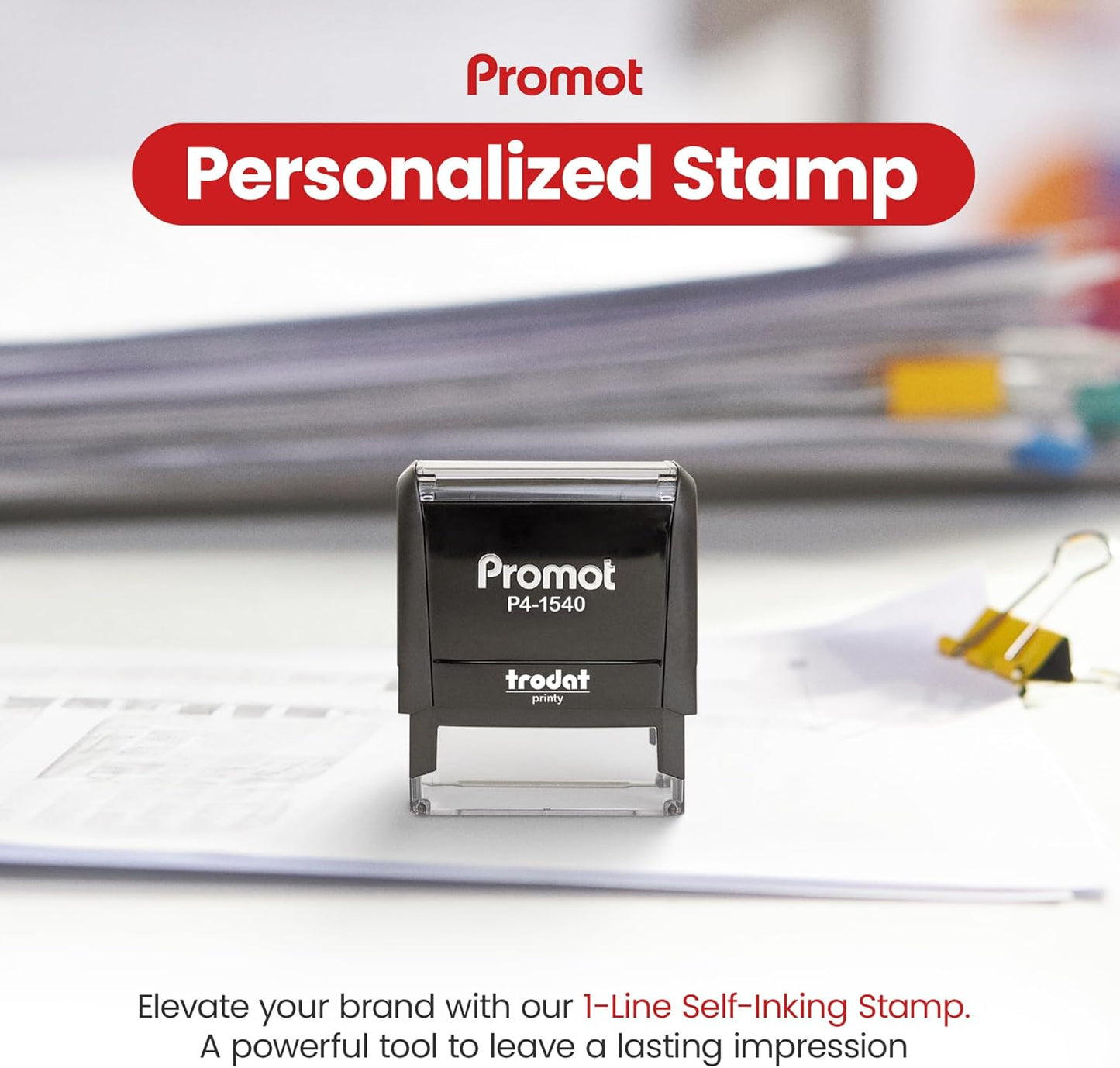 Promot Self Inking 1 Line Custom Stamp - Personalized Name Stamp for Office, Teacher, Address & Business Label Stamp - Choose Font, Ink Color, Pad, for Personal & Professional Use - Small